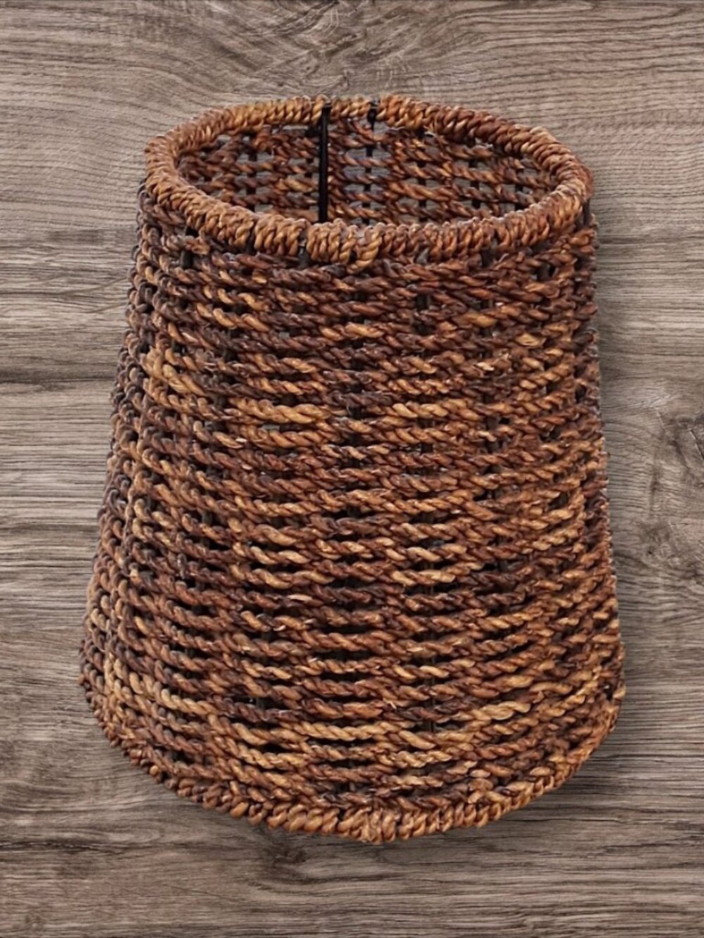 Handwoven Boho-Style Wicker/Rattan Empire Lamp Shade with Black Spider Fitter - Picture 5 of 6